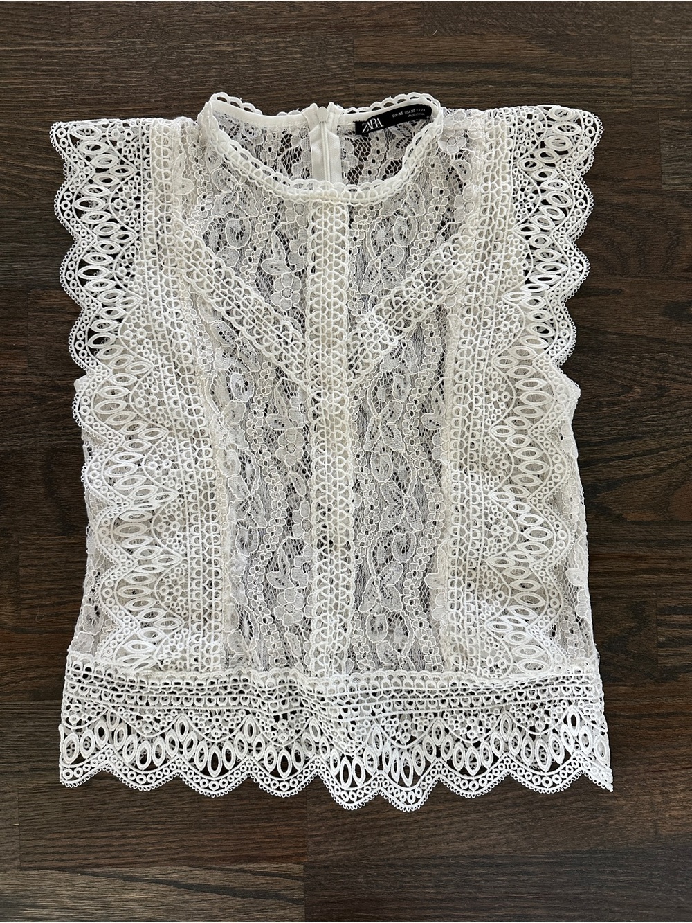 Zara White Lace Sleeveless Top XS